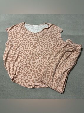 Karlie Pink Leopard Print Everday Lounge Set - Top and Pants - Womens Size L